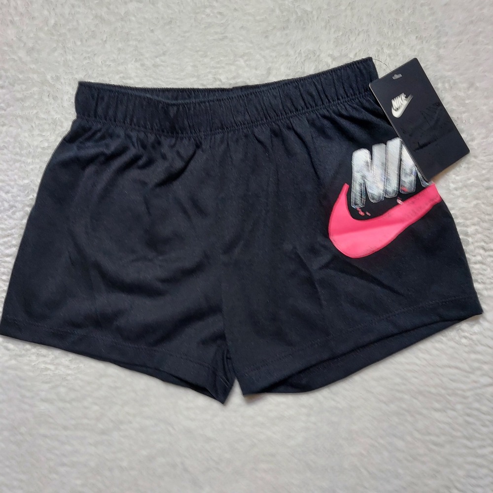Nike Shorts Girls 6X Black Brand New Pink Swoosh Silver Logo 36J531-023